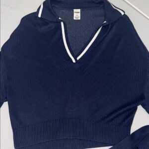 PINK Victoria's Secret Dark Blue V-Neck Sweater with Light Accents